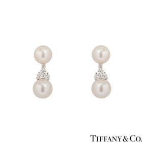 Tiffany & Co. Platinum Pearl & Diamond Drop Aria Earrings